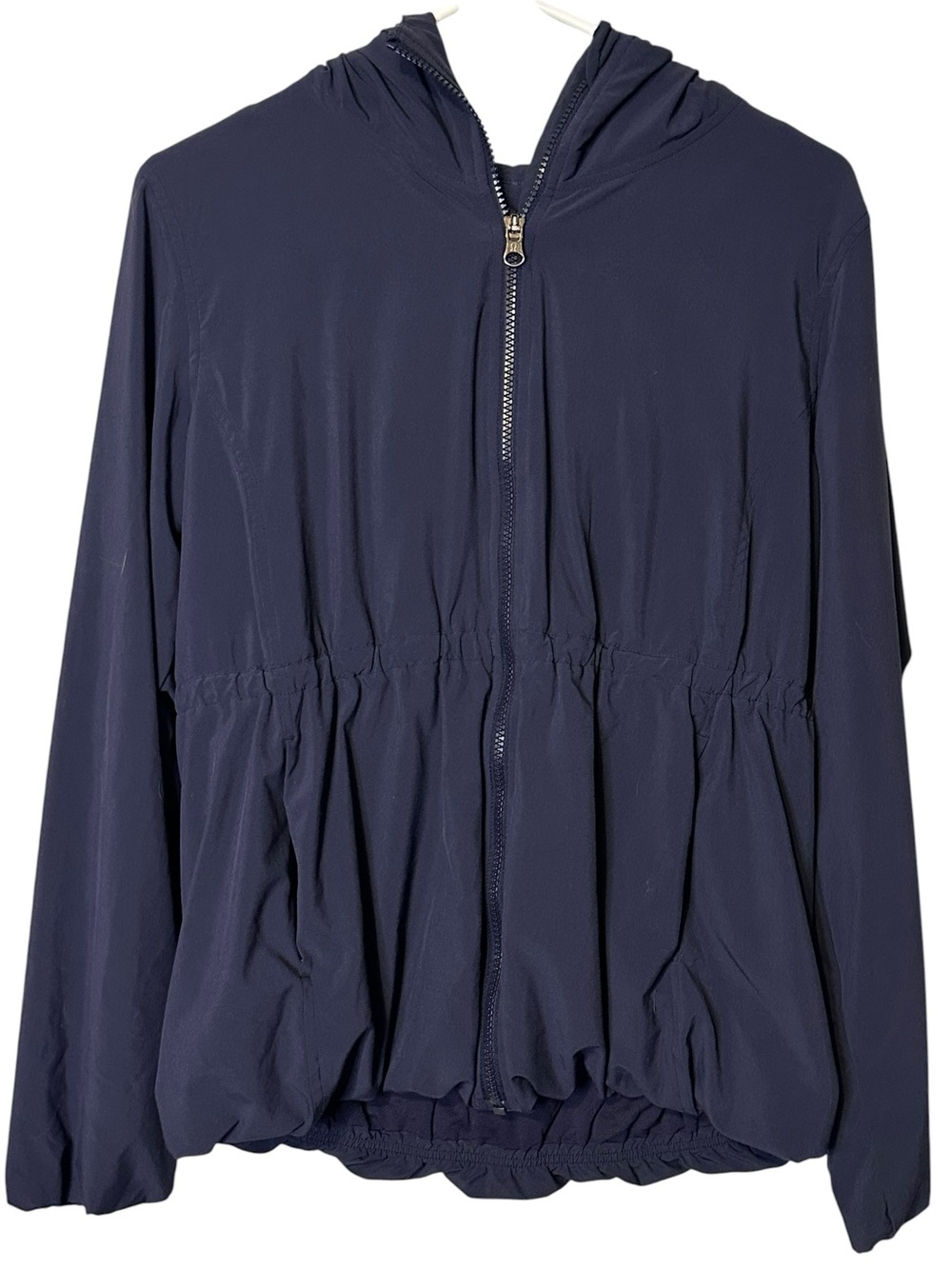 Lululemon Belle Hooded Jacket Blue Cinched Waist Peplum Size 8 Athleisure Sporty